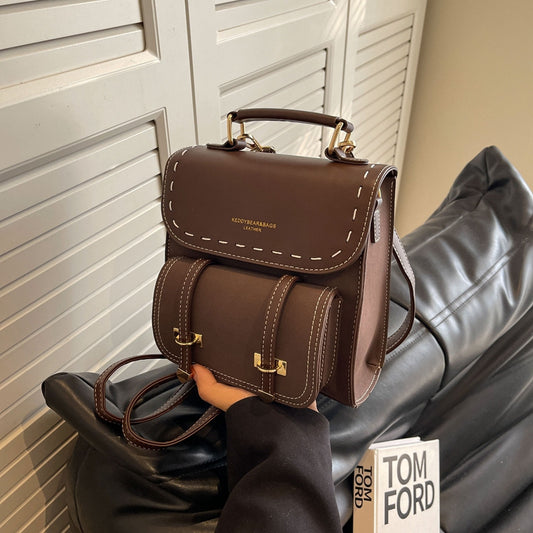 Women's Retro Style Fashionable Design Texture Contrast Backpacks