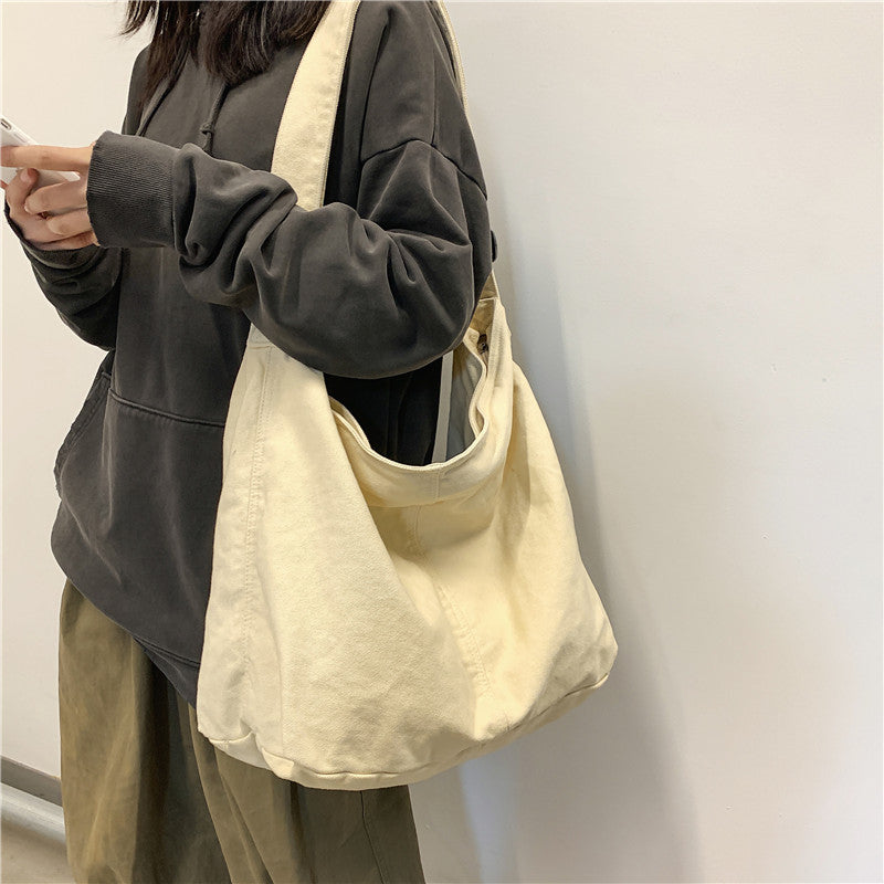 Women's Idle Style Washed Canvas Artistic Green Shoulder Bags
