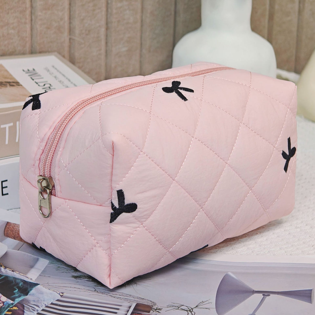 Bear Printing Vertical Large Capacity Portable Pillow Cosmetics Makeup Bag