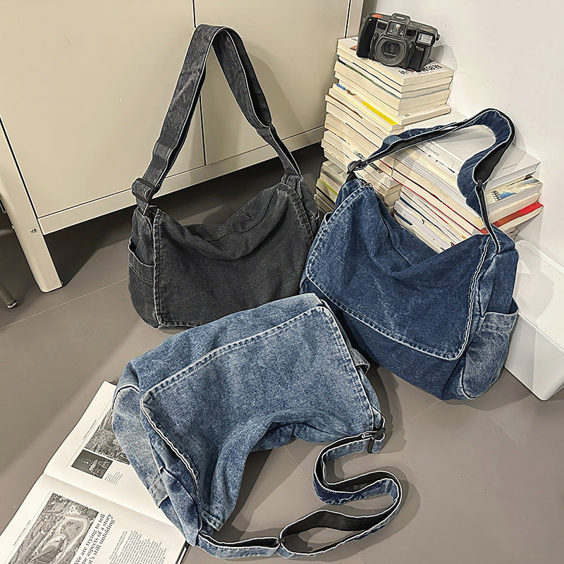 Women's Style Washed Denim Canvas Large Capacity Artistic Women's Messenger Bag