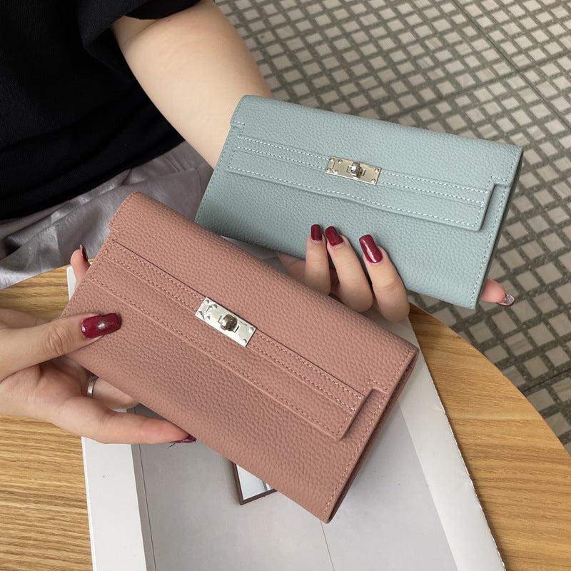 Women's First Layer Cowhide Clutch Real Leather Long High Ladies Wallet