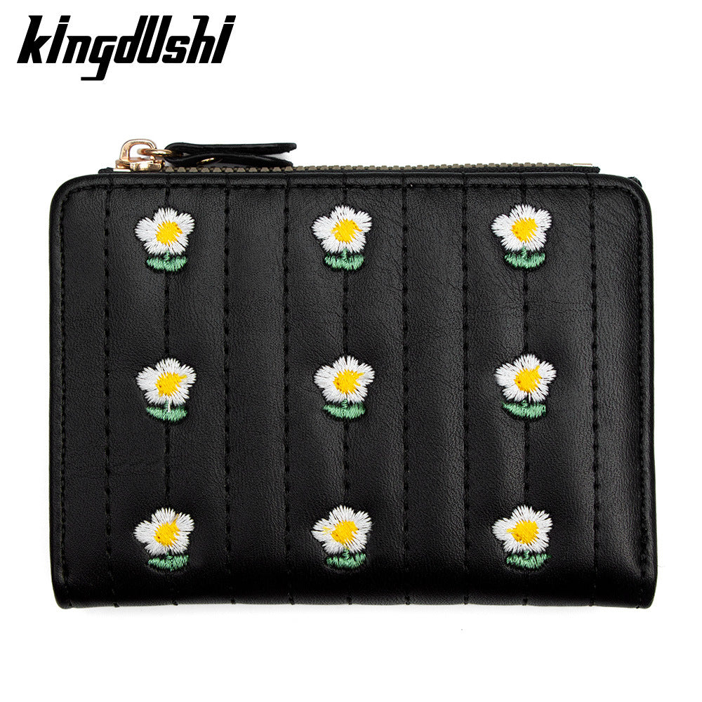 Women's Korean Style Cute Embroidered Simple Short Two Ladies Wallet