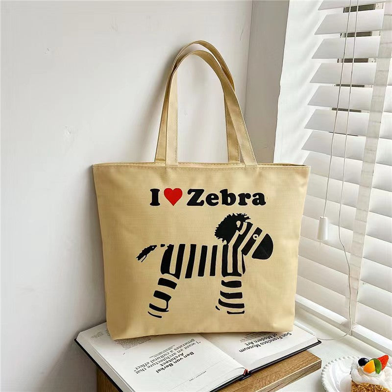 Women's Canvas Printed Simple Portable Large Capacity Shopping Bags