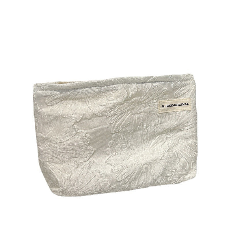 High-grade Pure White Lotus Texture Printing Large Makeup Bag