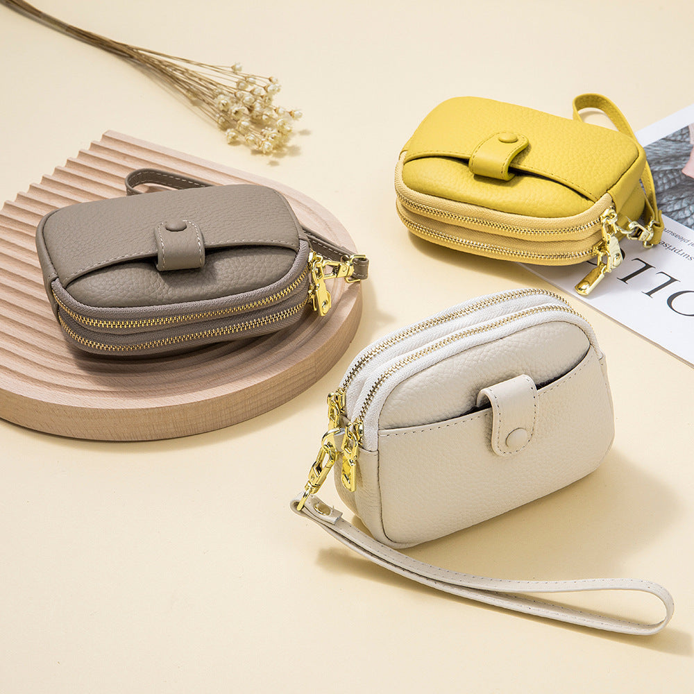 Women's Mini Leather Large Capacity Double Zipper Coin Purses