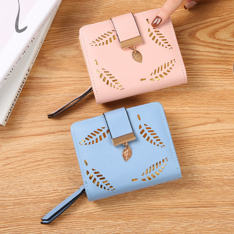 Women's Short Clutch Fashion Leaves Zipper Hasp Trendy Ladies Wallet