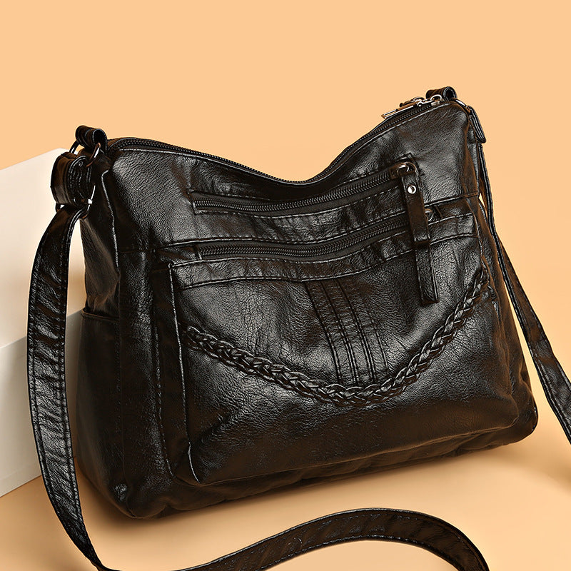 Washed Leather Soft Mom Versatile Large Women's Messenger Bag