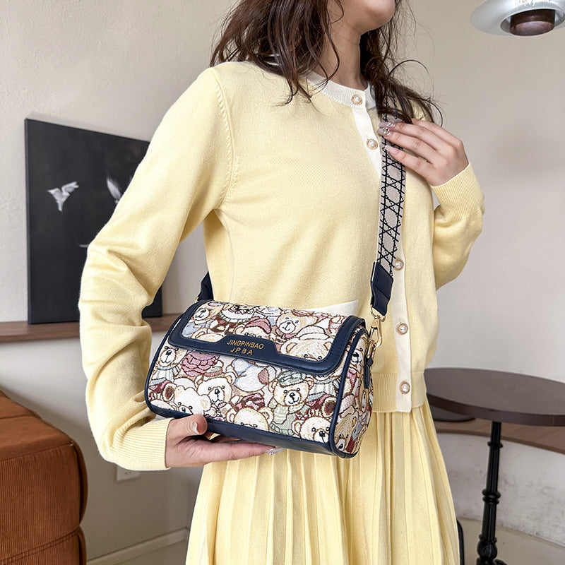 Charming Women's Bear Embroidery Mobile Elegant Crossbody Bags