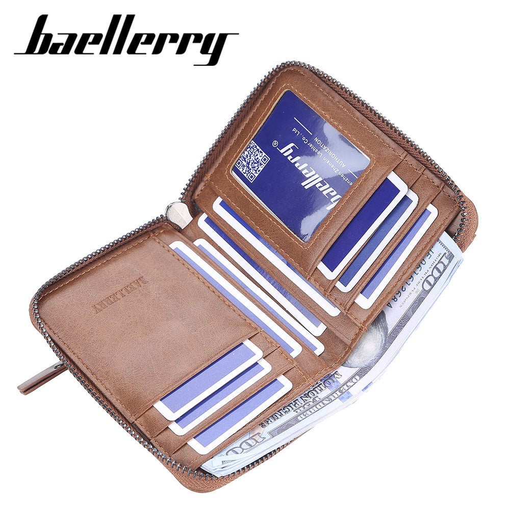 Men's Short Retro Multi Slots Zipper Green Men's Wallet