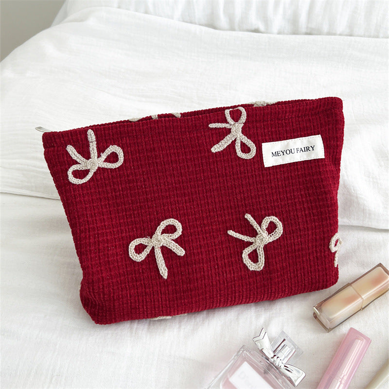 Embroidered Bow Plaid Valentine's Day Gift Wash Makeup Bag