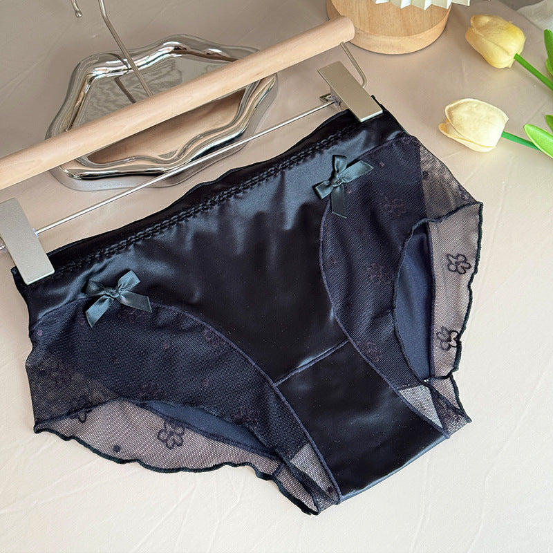 Women's Net Lace Underwear Silky Satin Trimeresurus Panties