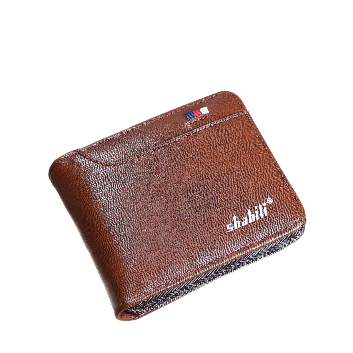 Men's Short Business Green Zipper Oil Wax Leather Men's Wallet