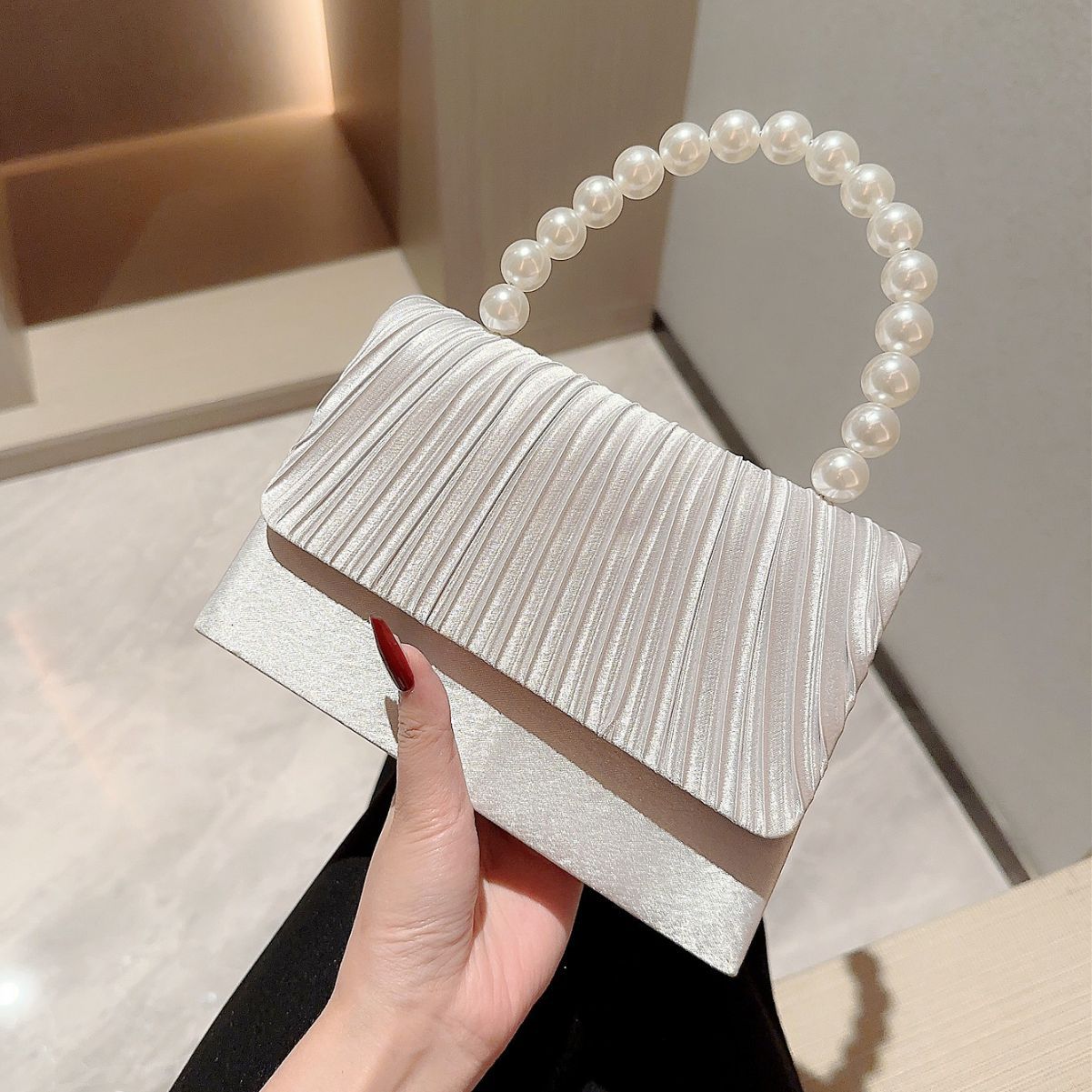 String Of Pearls Dress Elegant Pleated Handbags