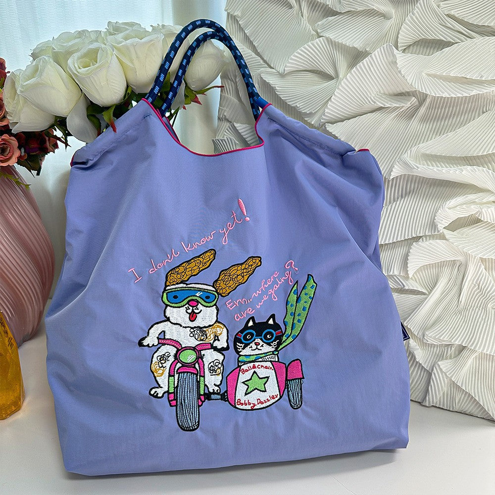 Environmental Protection Embroidery Shopping Nylon Cloth Flower Hand-held Minority Bags