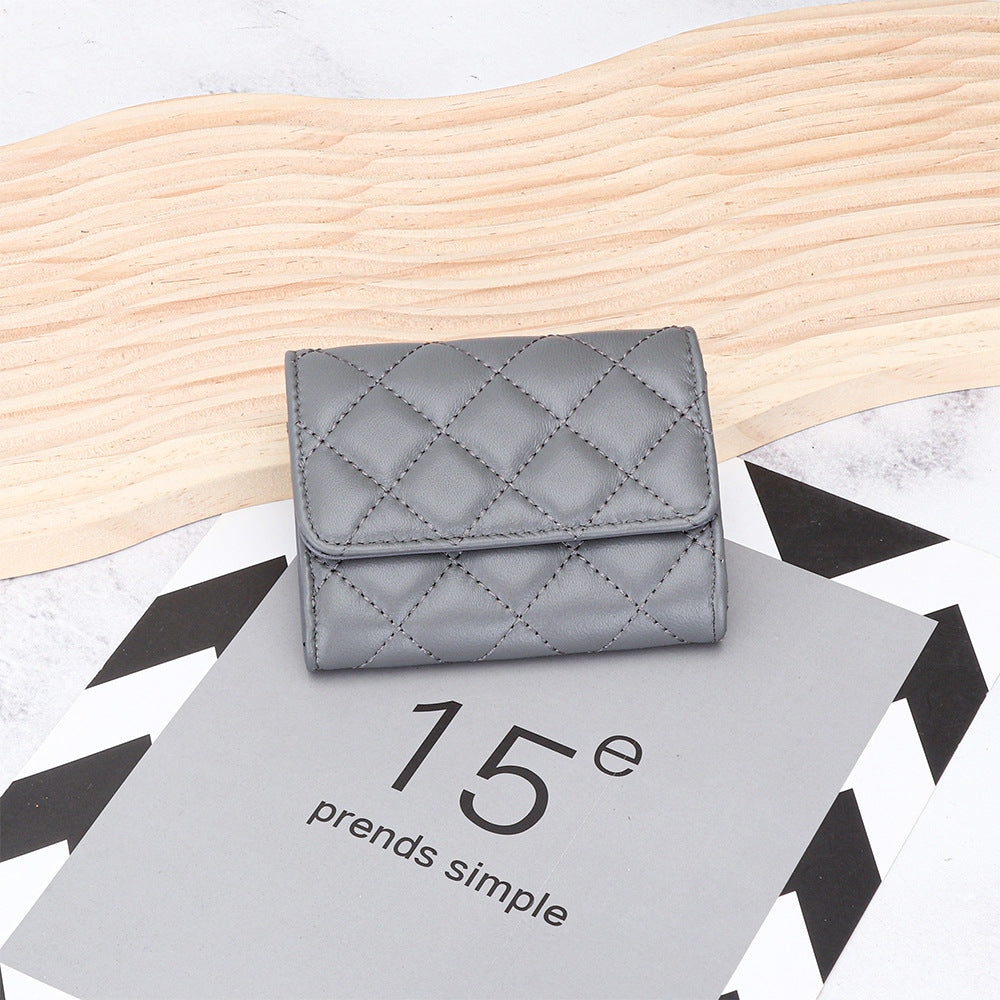 Women's Genuine Leather Short Fashion Rhombus Storage Ladies Wallet