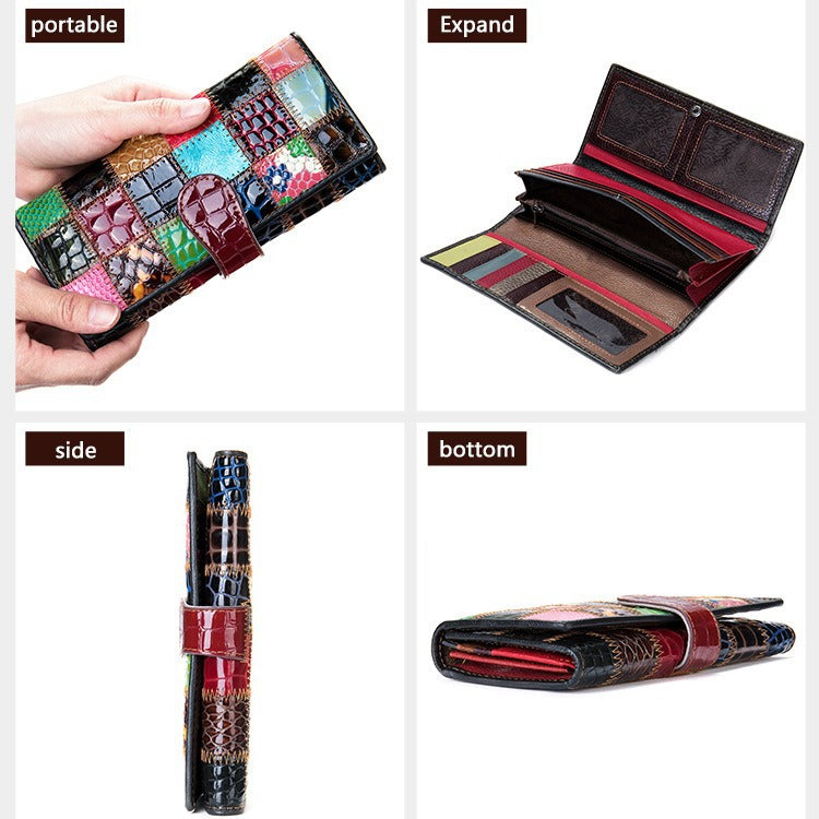 Women's Lady Long Colored Mosaic Zipper Genuine Ladies Wallets