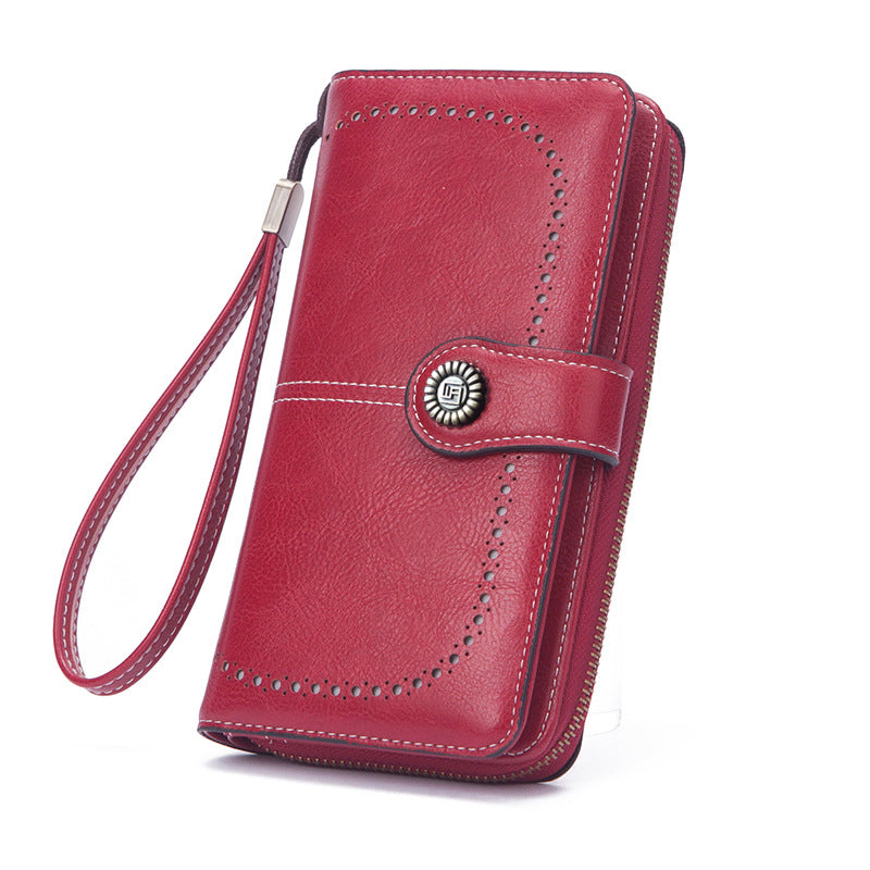 Leather Goods Lady Long Retro Large Capacity Folding Zipper Ladies Wallet