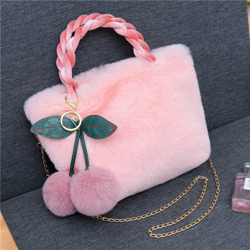 Women's Korean Style Rabbit Plush Cherry Embroidered Bags