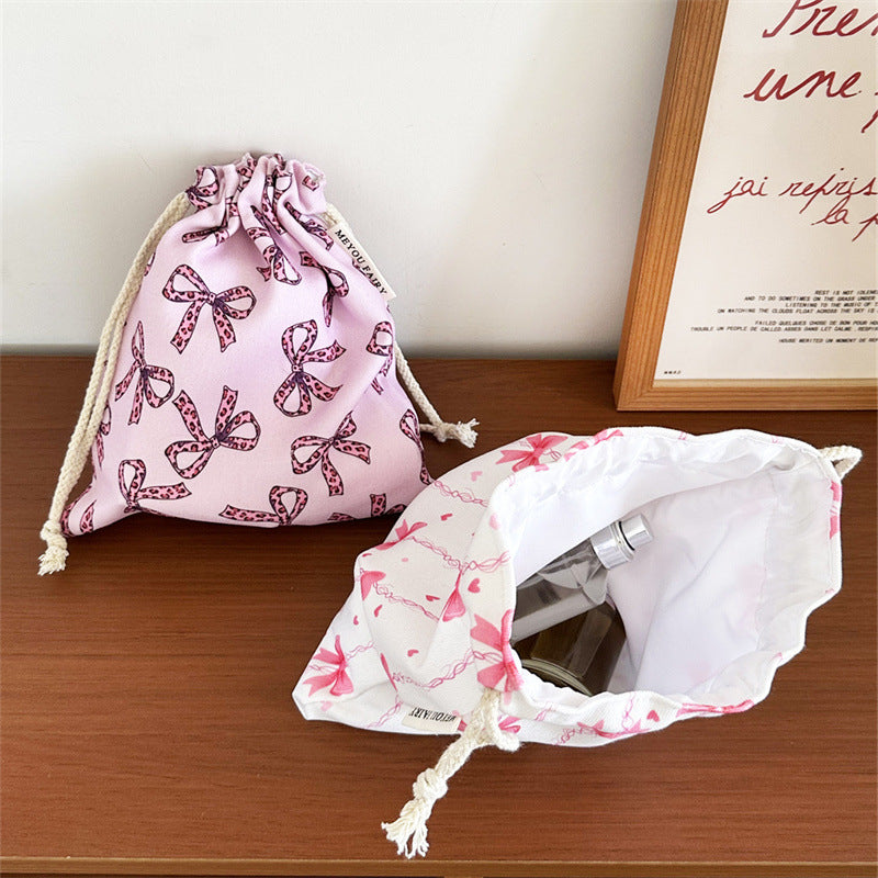 Girly Heart Bowknot Portable Storage Fabric Makeup Bag