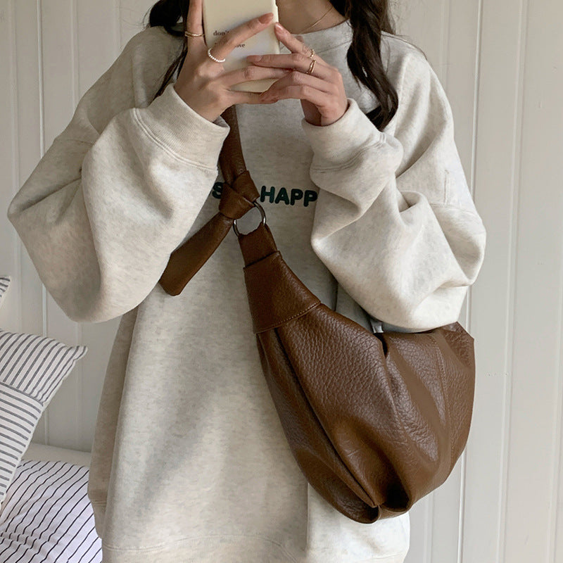 Large Capacity Retro Soft Leather Pleated Dumpling Women's Shoulder Bag