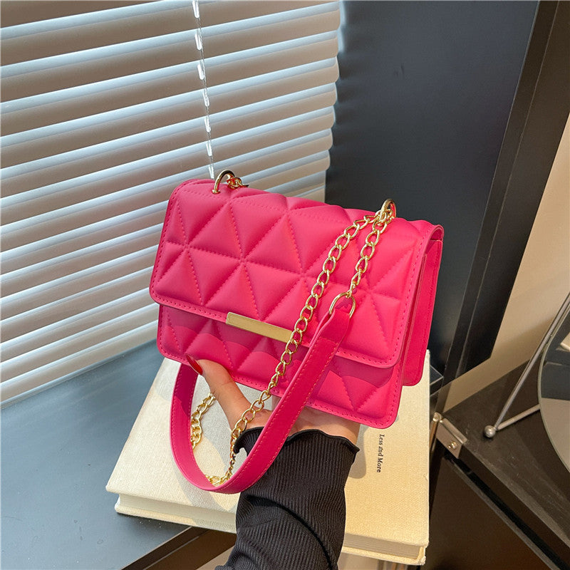 Color Simple Elegant Rhombus Embroidery Thread Korean Style Trendy Beautiful Women's Shoulder Bag