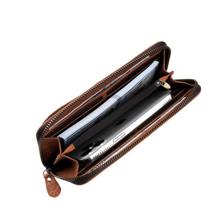 Women's & Men's Crazy Horse Leather Long Genuine Pure First Men's Wallet