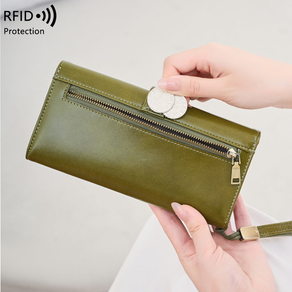 Women's Swiping Vintage Clutch Oil Wax Leather Ladies Wallet