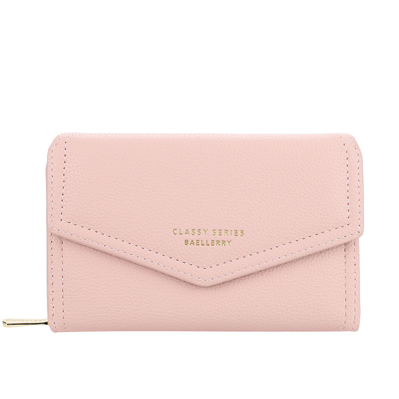 Women's Short Korean Style Large Capacity Zipper Litchi Purses