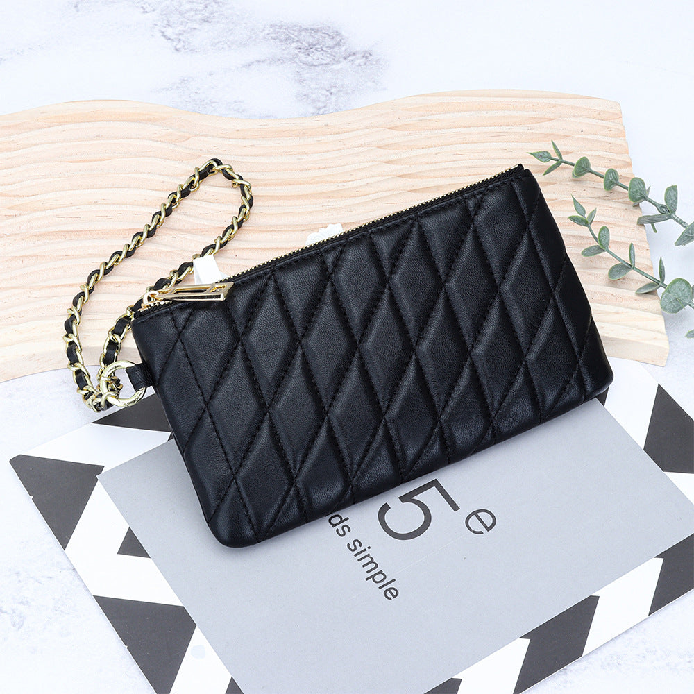 Women's Sheepskin Classic Style Clutch Diamond Chain Storage Leather Bags