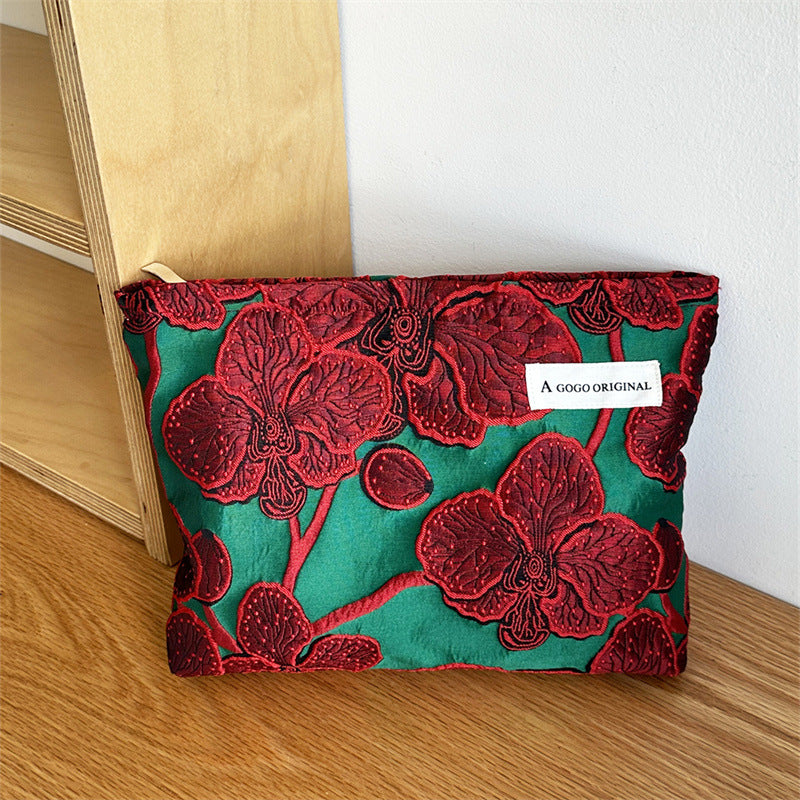 Retro Pomegranate Blossom Portable Skin Care Buggy Large Capacity Makeup Bag