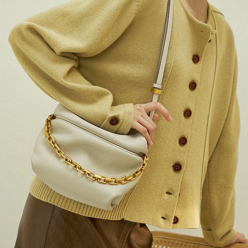 Women's Leather Folds Cloud Fashion Chain Dumpling Women's Shoulder Bag