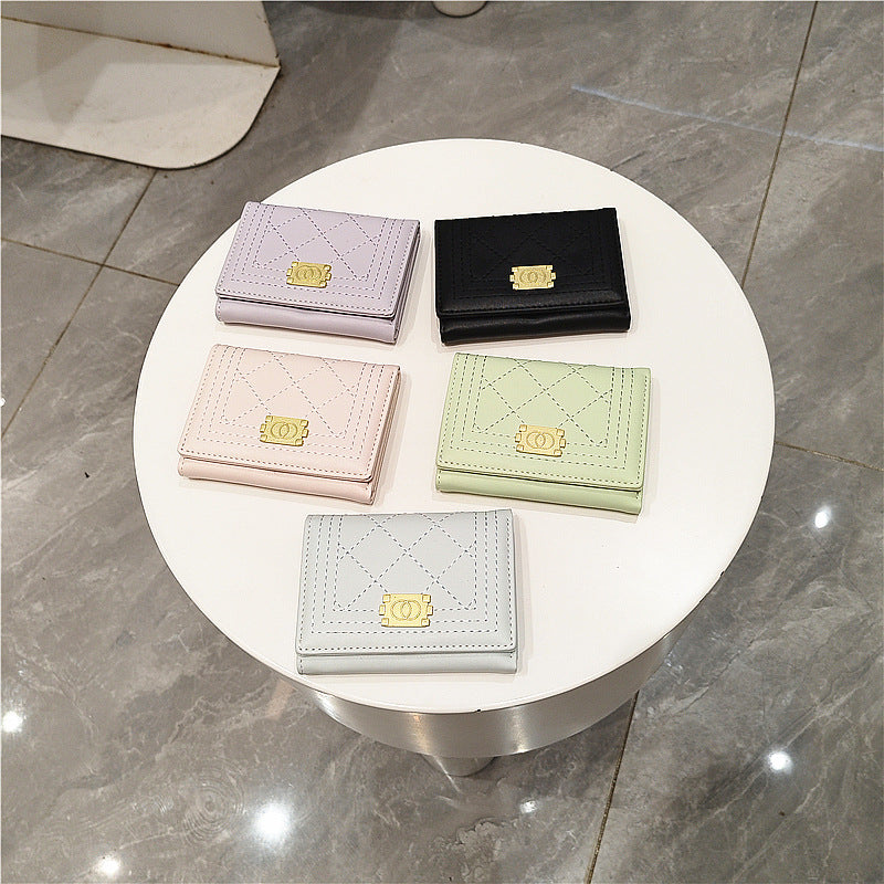 Simple Fashion Solid Color Rhombus Stitching Three Ladies Wallets