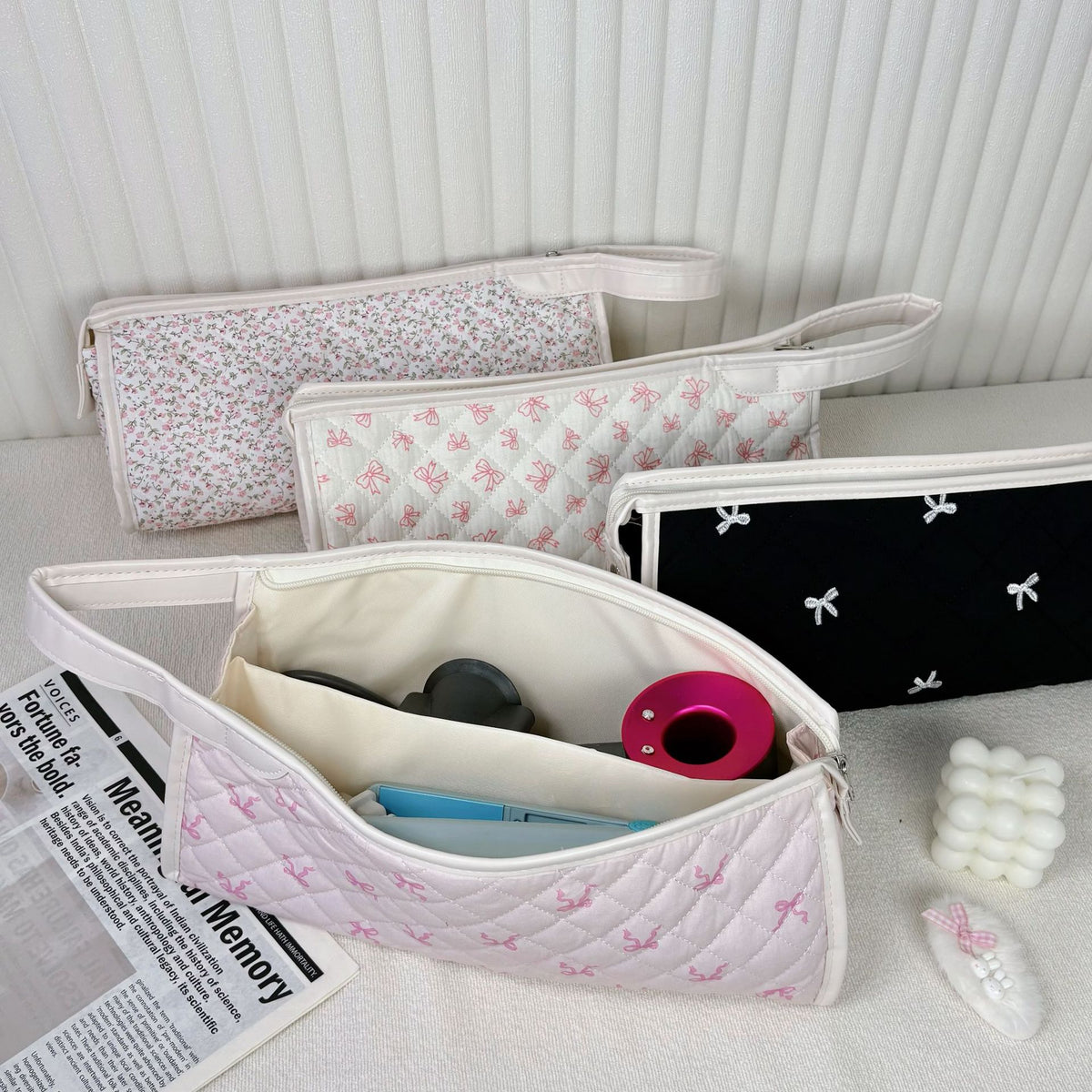 Capacity Hair Dryer Storage Portable Floral Cosmetic Bags