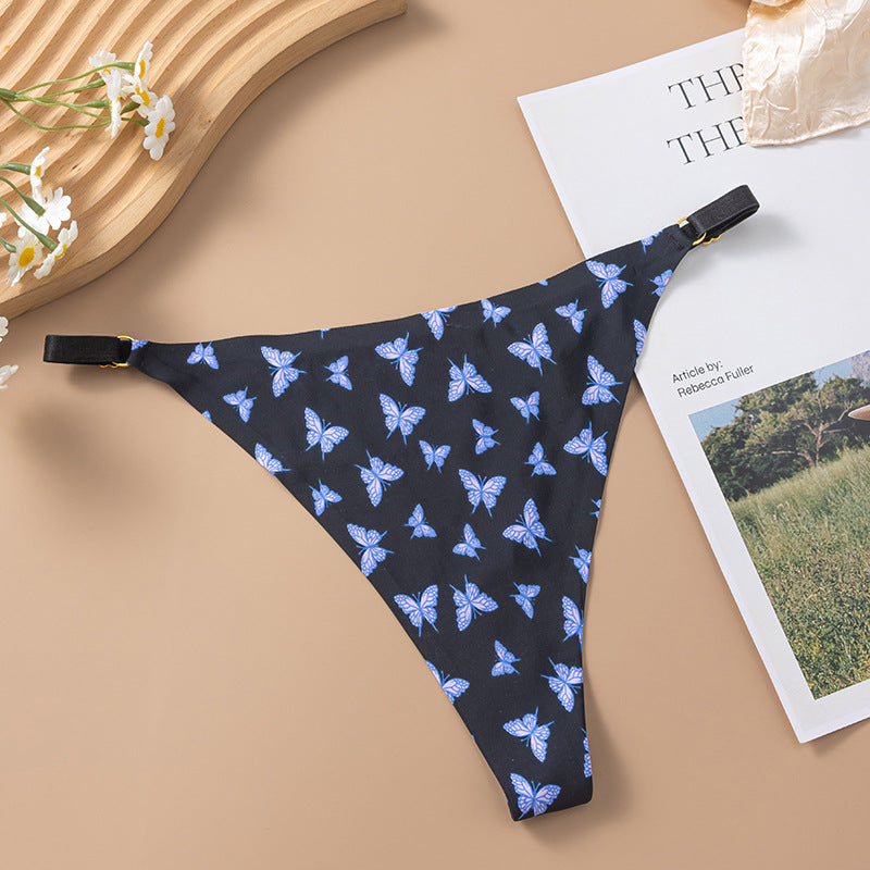 Women's Ice Silk Seamless Printed Low Waist Panties
