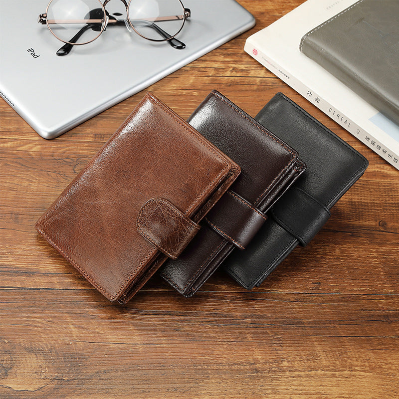 Men's Short Vintage Leather First Layer Vertical Men's Wallets