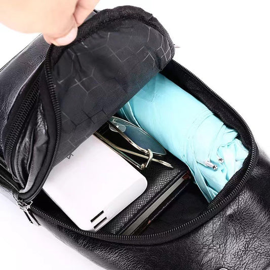 Men's Fashion Large Capacity Leisure Soft Leather Men's Chest Bags