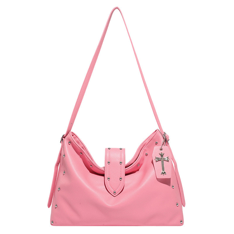 Women's Textured Rivet Solid Color Retro Large Bags