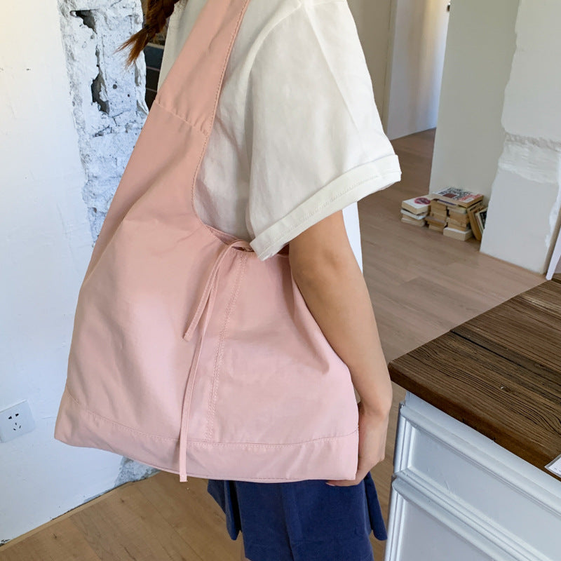 Capacity Simple Plain Bow Canvas Idle Style Commuter Tote Bags