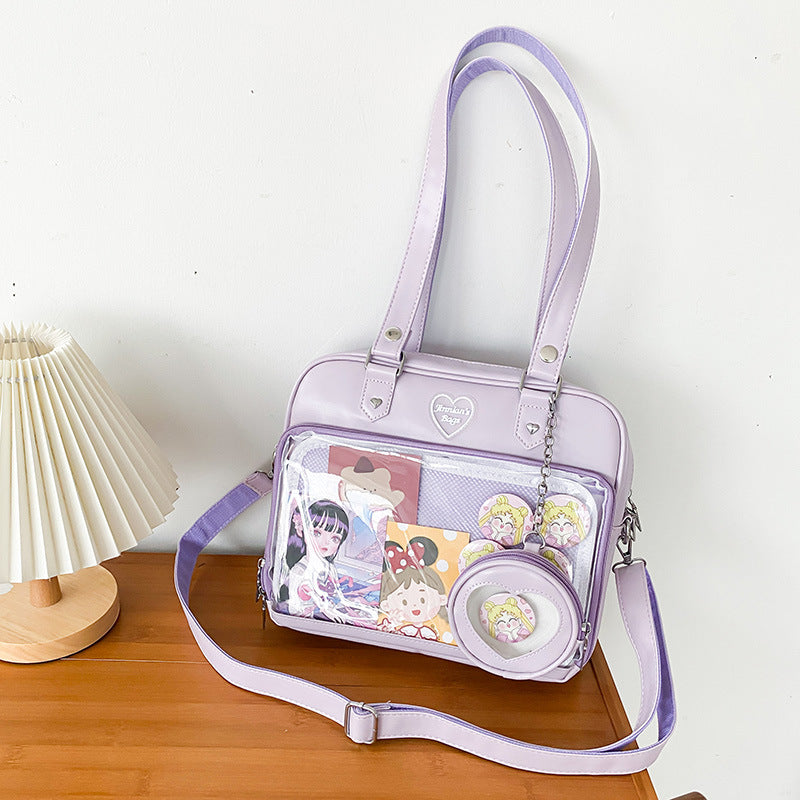 Female Soft Cartoon Transparent College Style Crossbody Bags