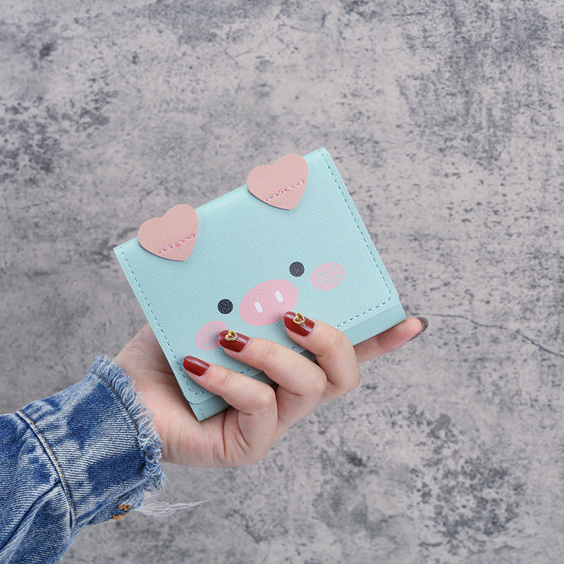 Short Female Cartoon Piggy Cute Three Folding Coin Purses