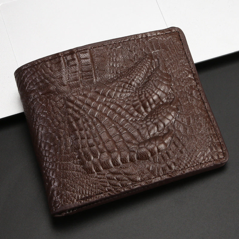 Men's Vintage Oil Wax Leather Crocodile Three-dimensional Men's Wallet