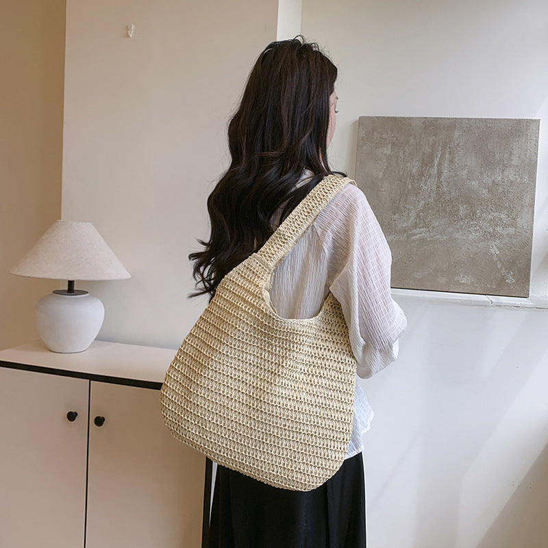 Women's Beach Woven Portable Straw Vegetable Basket Silk Women's Shoulder Bag