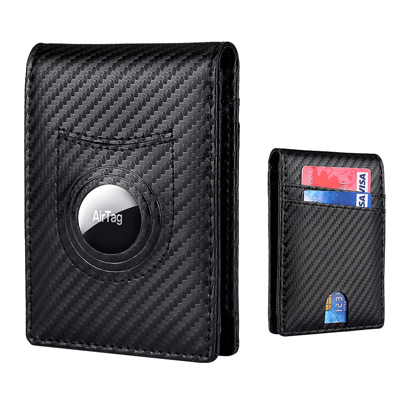 Men's Carbon Fiber Pattern First Layer Cowhide Leather Purses