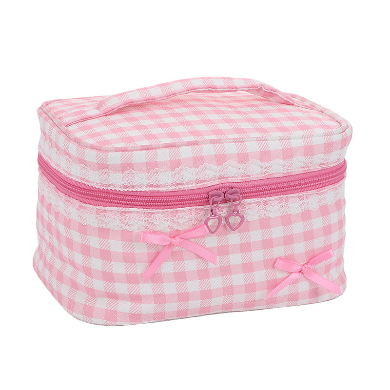Plaid Bow Large Capacity Portable Storage Cosmetic Bags