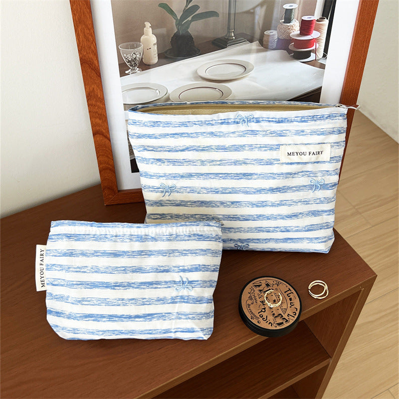 Simple Striped Toiletry Storage Buggy Good-looking Cosmetic Bags