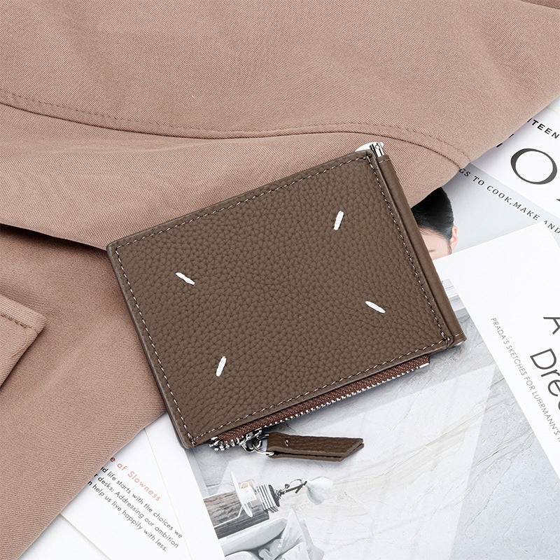 Women's & Men's Leather Dollar Clip Short Cash Zipper Purses