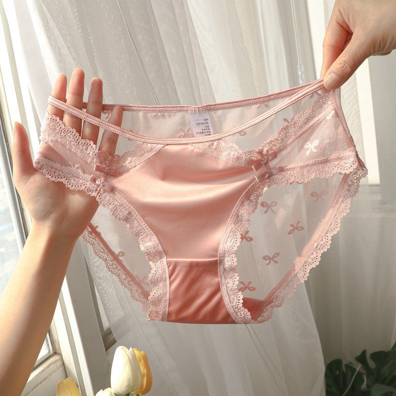 Women's Desire French Satin Hollow Lace Net Yarn Panties
