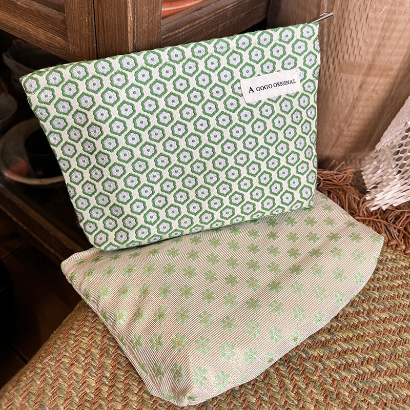 Green Window Flower Storage Canvas Toiletry Clutch Cosmetic Bags