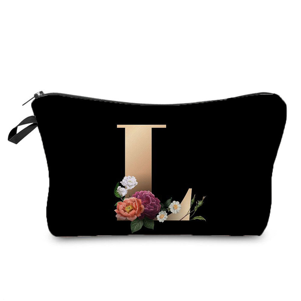 Gold Letter Printing Portable Toiletry Storage Cosmetic Bags