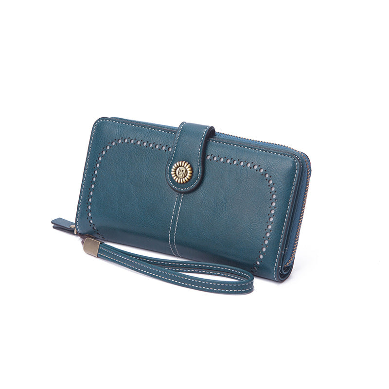 Leather Goods Lady Long Retro Large Capacity Folding Zipper Ladies Wallet